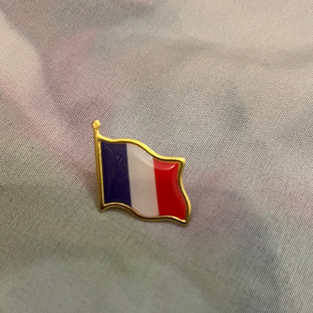 French Flag Lapel Enamel Pin with Gold Color Trim Red White and Blue